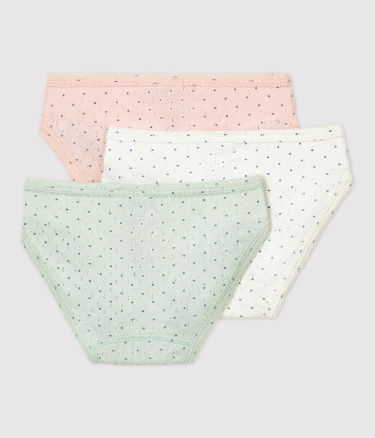 Lot de 3 culottes ajour&eacute;es petite fille en coton biologique multicouleur